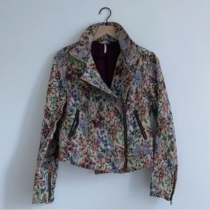 distressed floral moto jacket